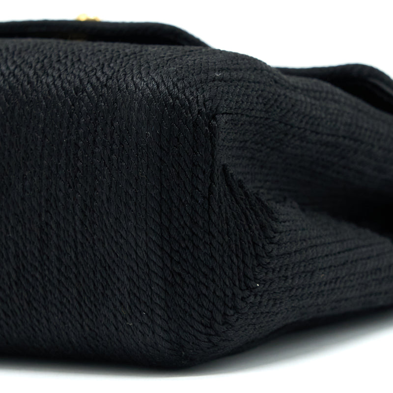 Chanel Vintage Top Handle Flap Bag Woven Silk Black GHW