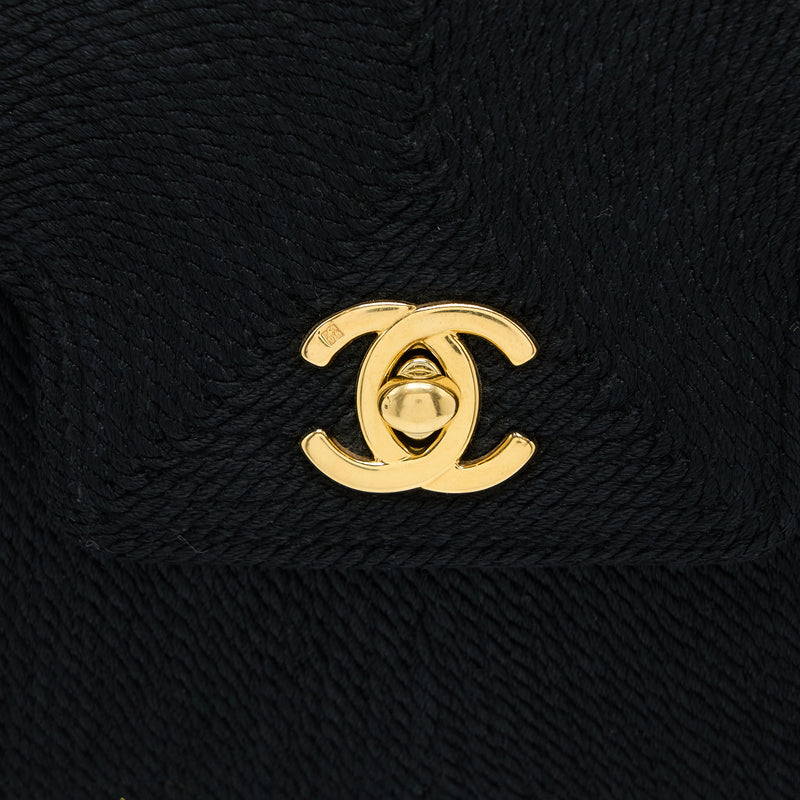 Chanel Vintage Top Handle Flap Bag Woven Silk Black GHW