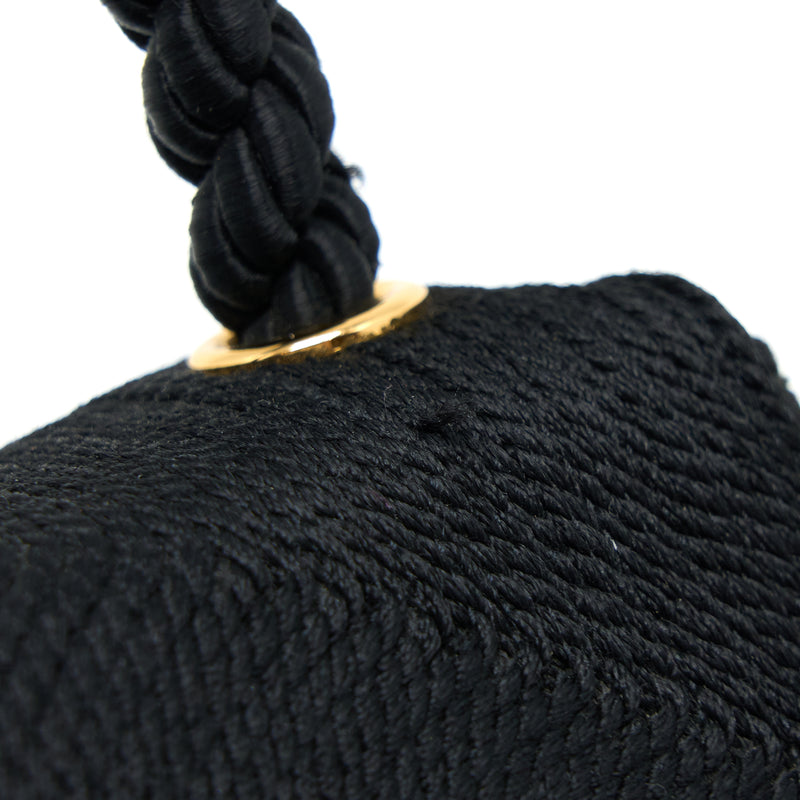 Chanel Vintage Top Handle Flap Bag Woven Silk Black GHW