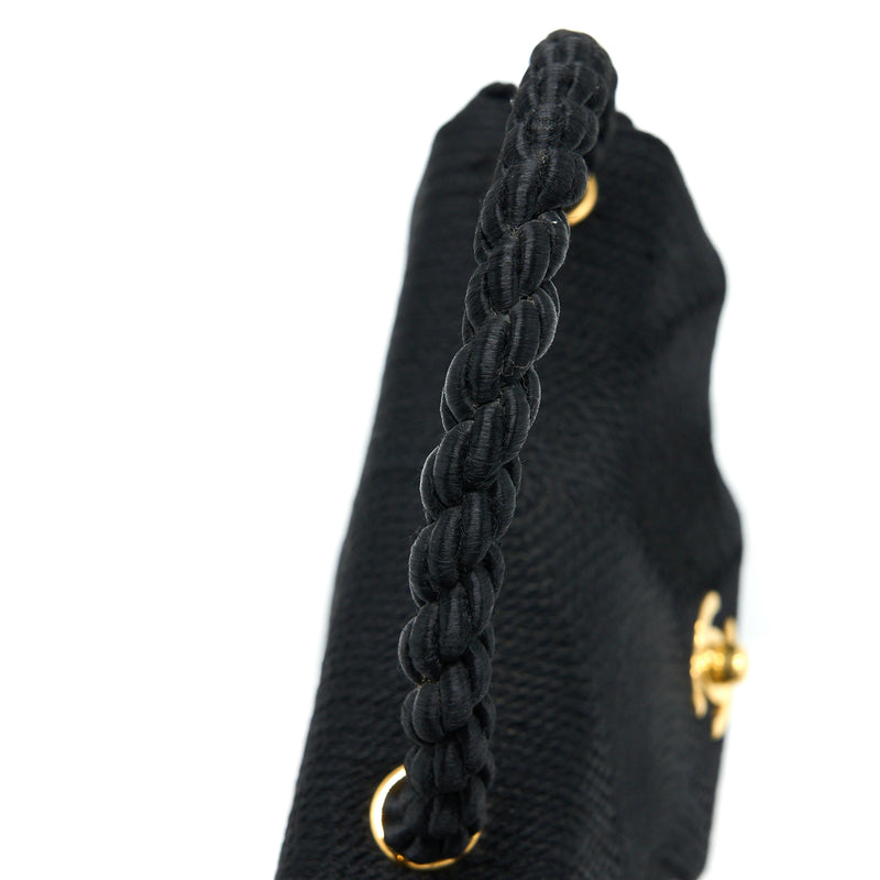 Chanel Vintage Top Handle Flap Bag Woven Silk Black GHW