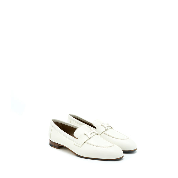 Hermes Size 37 Paris Loafer White with Enamel Hardware