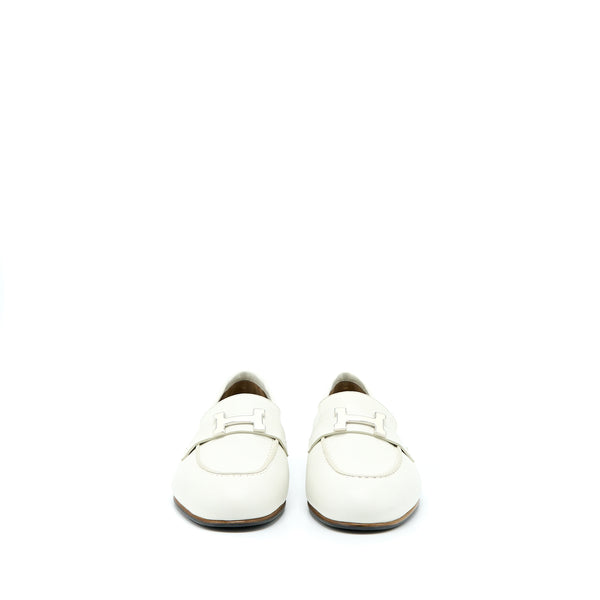 Hermes Size 37 Paris Loafer White with Enamel Hardware