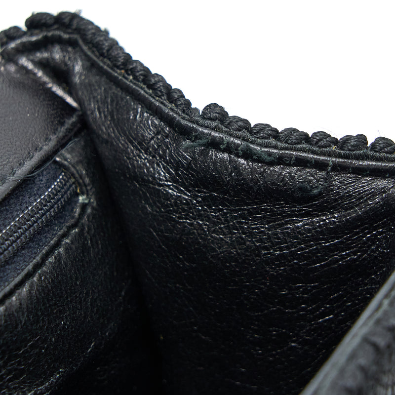 Chanel Vintage Top Handle Flap Bag Woven Silk Black GHW