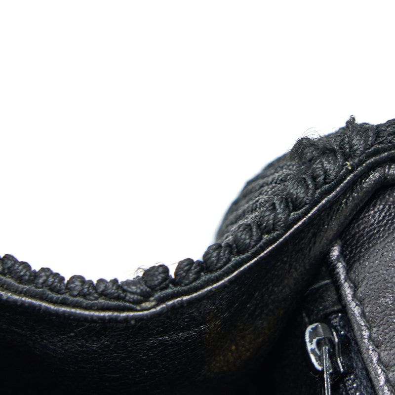 Chanel Vintage Top Handle Flap Bag Woven Silk Black GHW