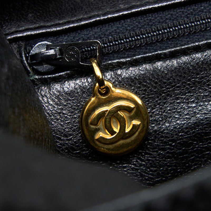 Chanel Vintage Top Handle Flap Bag Woven Silk Black GHW