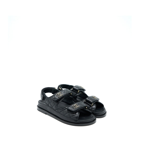 Chanel Size 36 Dad Sandals Leather Black Light Gold Tone