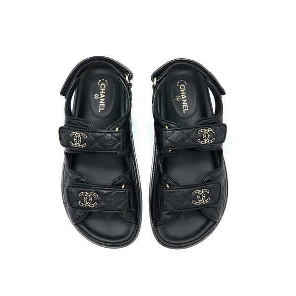 Chanel Size 36 Dad Sandals Leather Black Light Gold Tone
