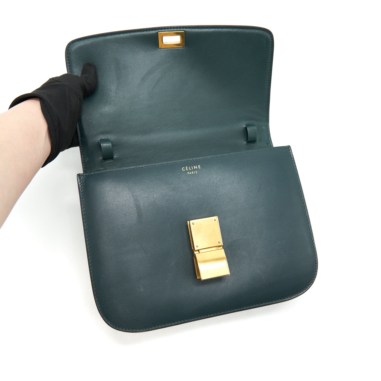 Celine Box Amazon Green calfskin Leather