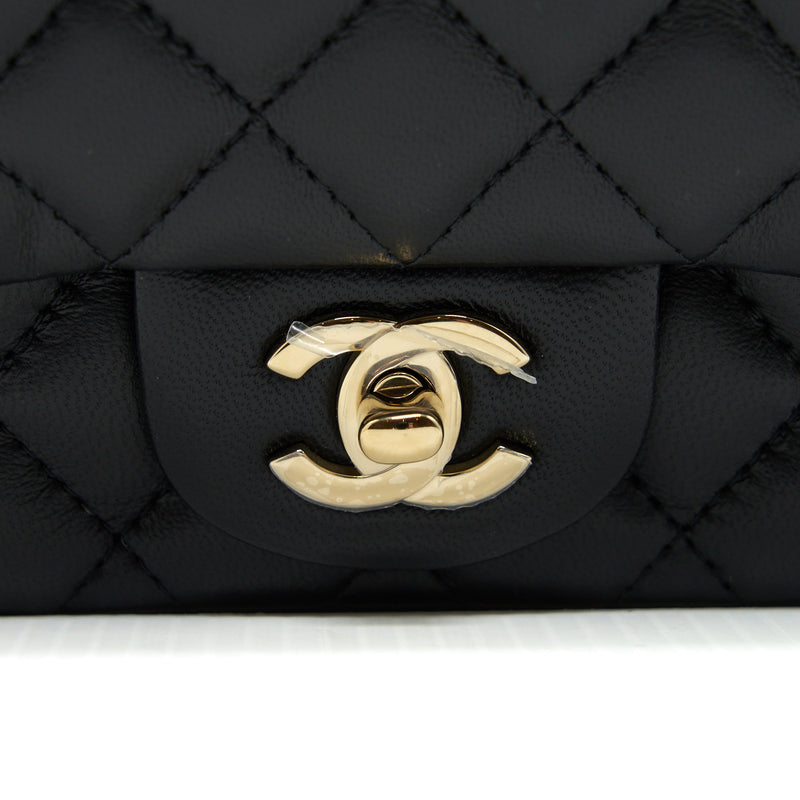 Chanel Mini Square Flap Bag Lambskin Black LGHW (Microchip)