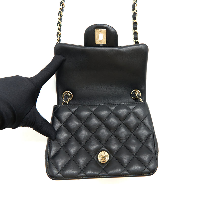 Chanel Mini Square Flap Bag Lambskin Black LGHW (Microchip)