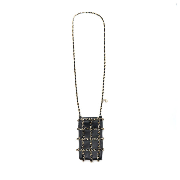 Chanel Phone Pouch with Chain Lambskin Black LGHW