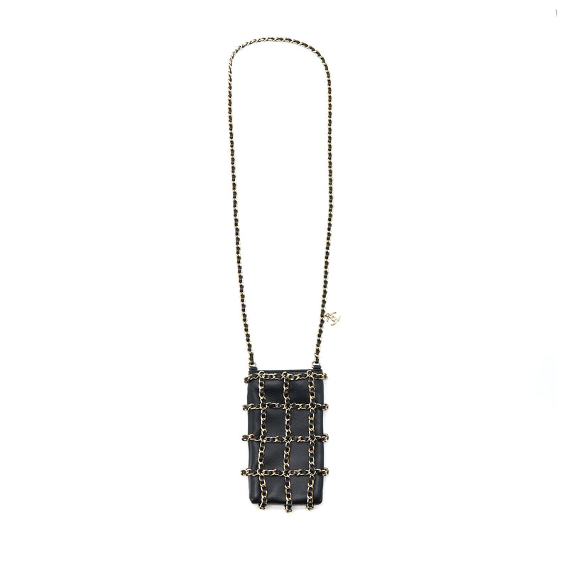 Chanel Phone Pouch with Chain Lambskin Black LGHW