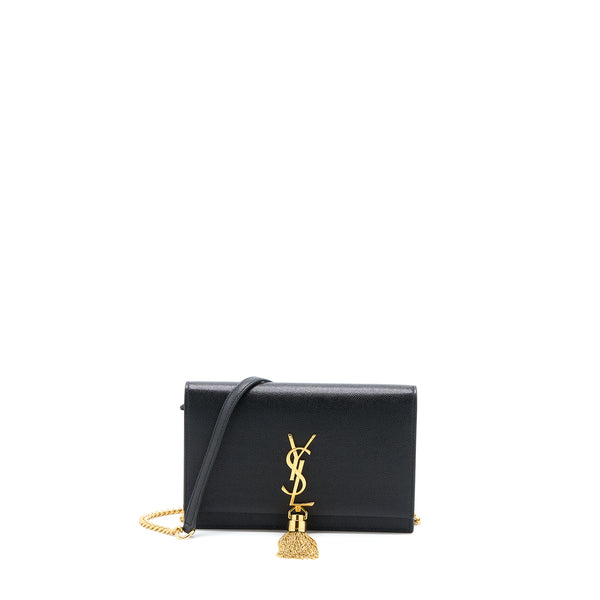 Saint Laurent Kate Chain Wallet With Tassel Grained Calfskin Black GHW