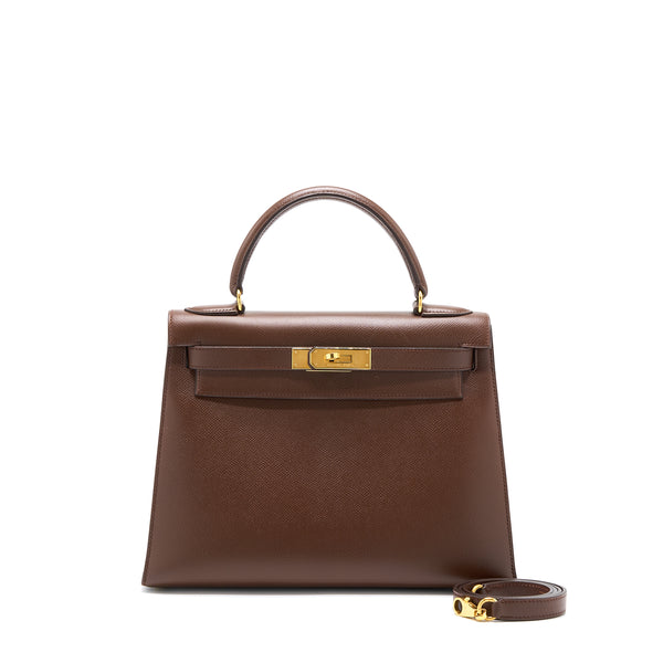 Hermes Vintage Kelly 28 Sellier Epsom Brown GHW Stamp Square T