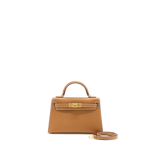 Hermes Mini Kelly II Epsom Gold GHW Stamp U