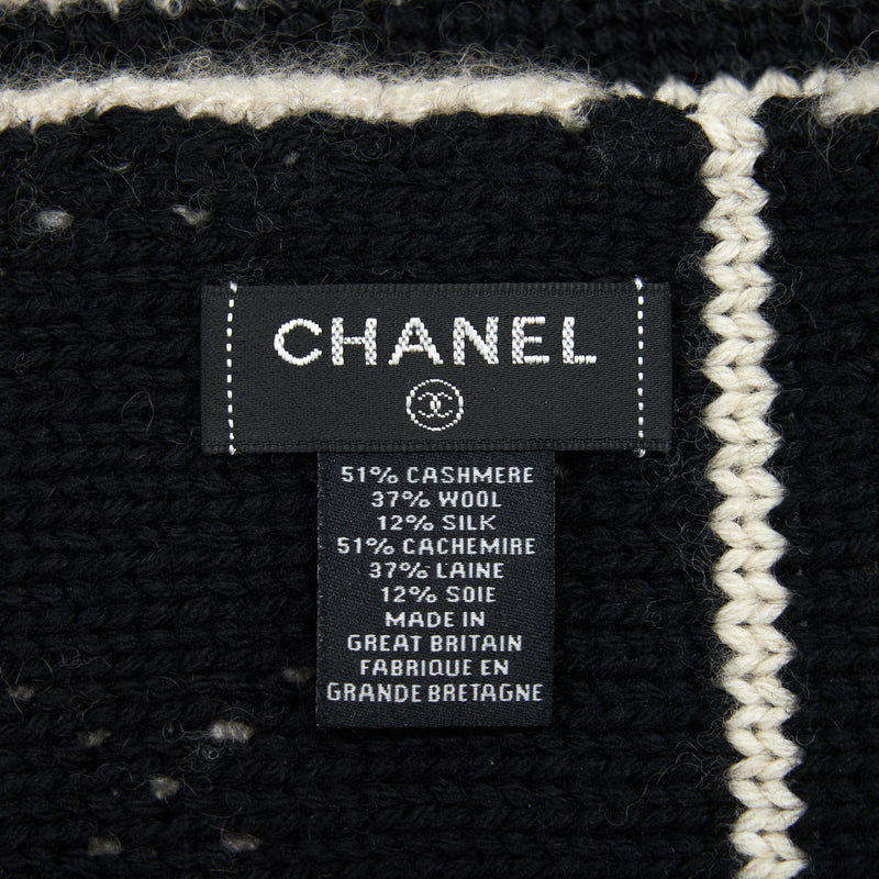 Chanel Cashmere/ Wool/ Silk printed Scarf in Black/ Light Grey