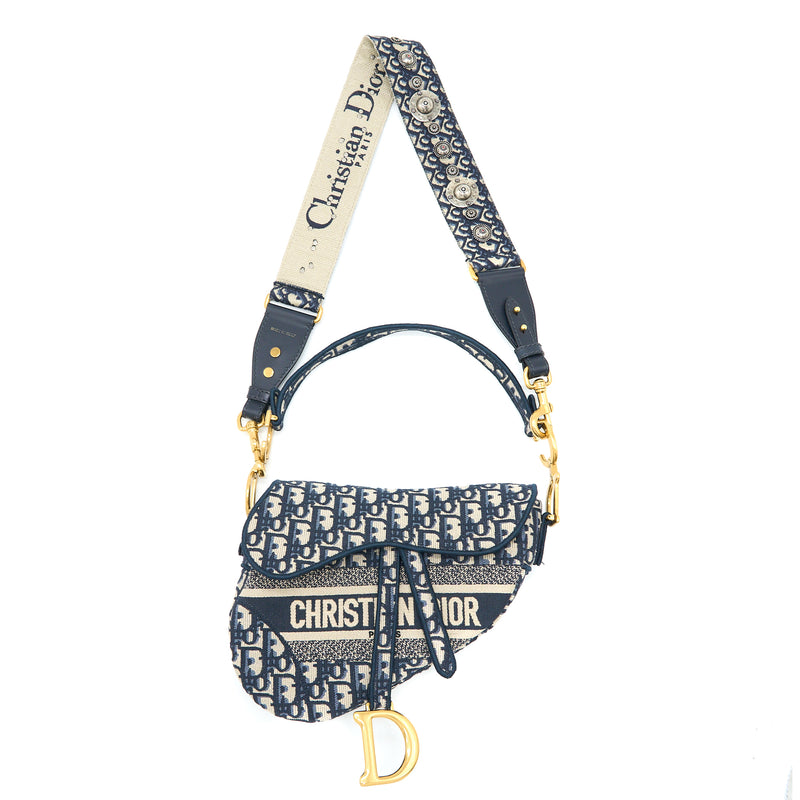 Christian Dior 2020 Embroidery Oblique Saddle Bag w/ Shoulder