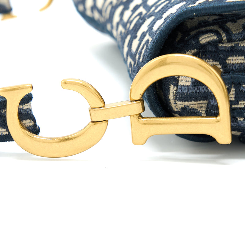 Dior Saddle Bag Blue Oblique Embroidery Brushed GHW with Dior Strap
