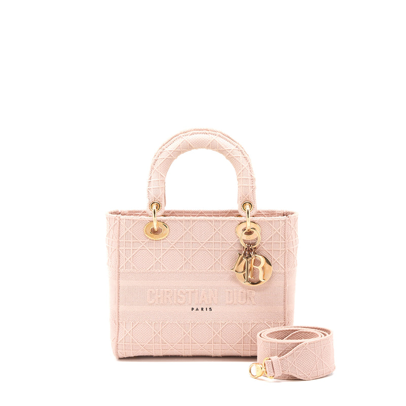 Mini Lady Dior Bag Light Pink Cannage Cotton with Micropearl Embroidery