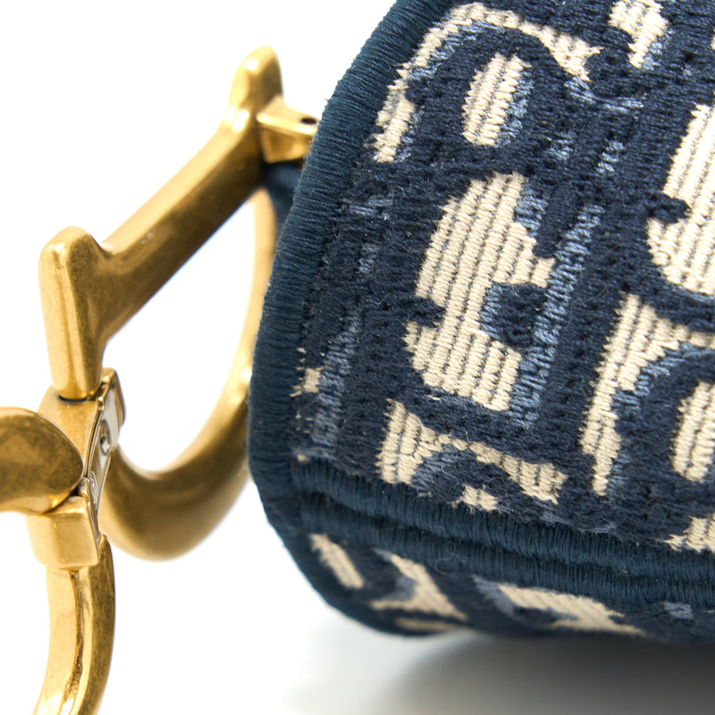 Dior Saddle Bag Blue Oblique Embroidery Brushed GHW with Dior Strap