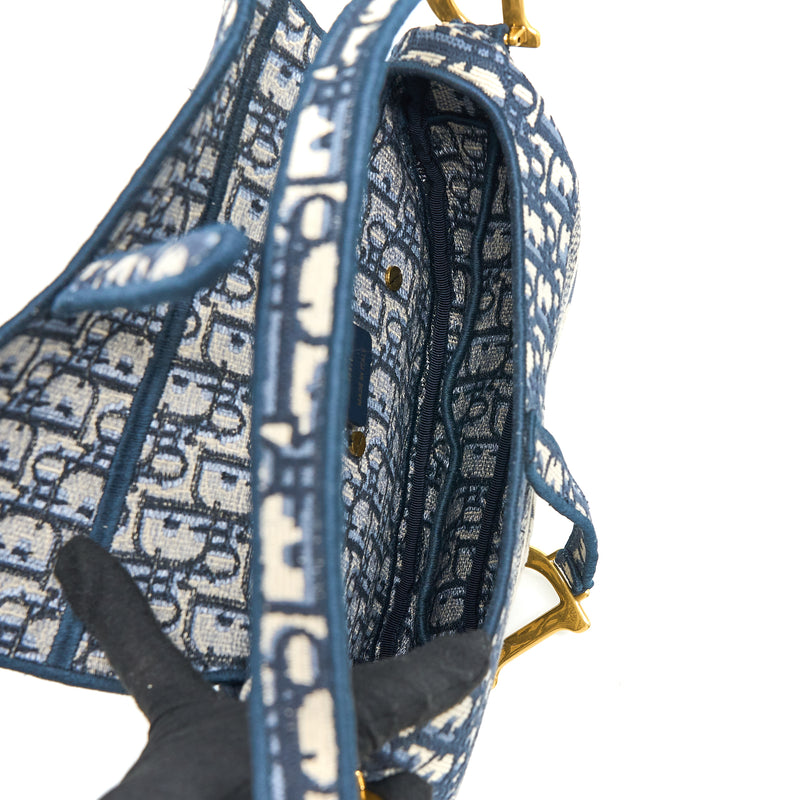 Saddle Bag Blue Dior Oblique Embroidery
