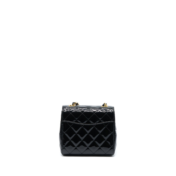 Chanel 22K Retro Classic New Square Mini Flap Bag Patent Black Brushed GHW(Microchip)