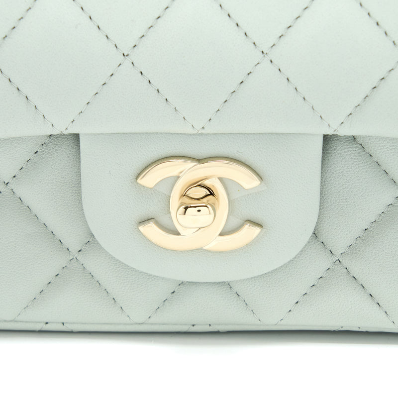 CHANEL 23C Light Green Lamb Skin Classic Quilted Square Mini Flap