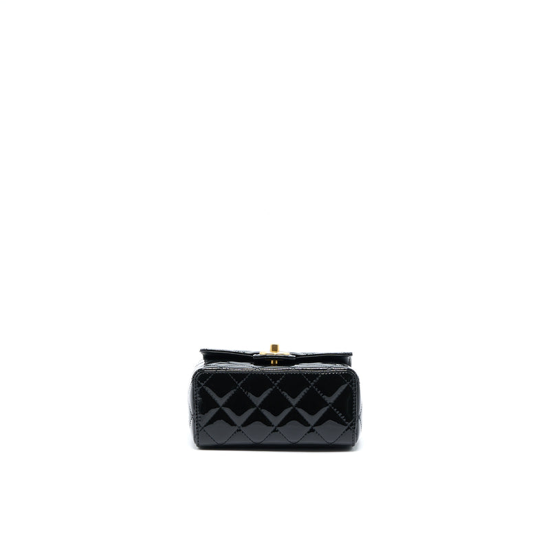 Chanel 22K Retro Classic New Square Mini Flap Bag Patent Black Brushed GHW(Microchip)