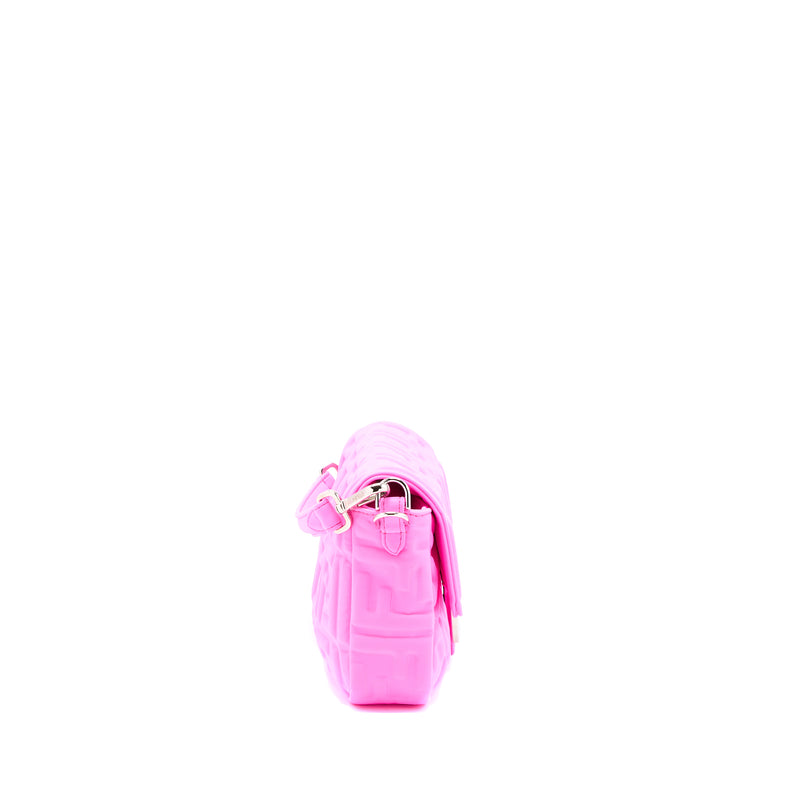 Fendi Baguette Bag Lycra FF Embossed Bright Pink SHW