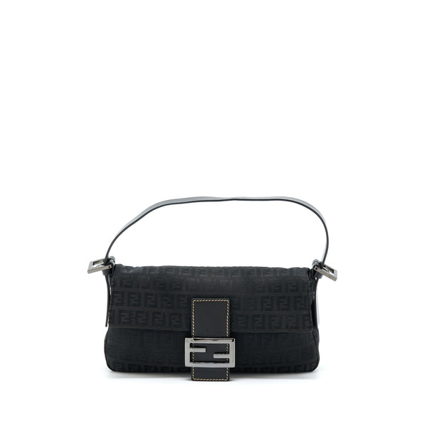 Fendi Zucca Baguette Canvas Black With Silver Hardware