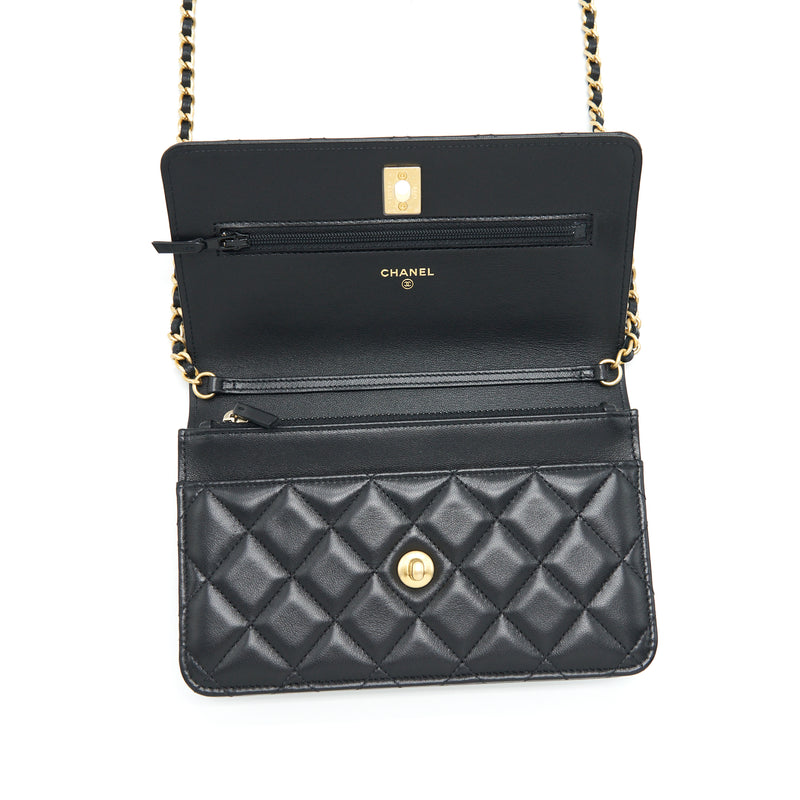 Chanel 22S Pearl Crush Wallet On Chain Lambskin Black GHW (Microchip)