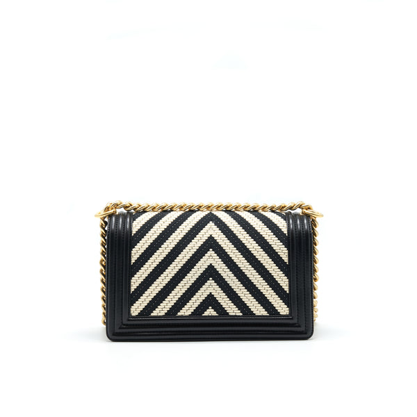 CHANEL TWEED MEDIUM LE BOY CHEVRON BLACK AND WHITE GHW