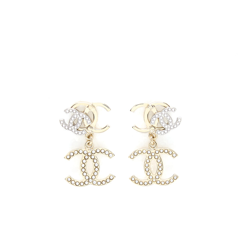 Chanel Multi CC Drop Earrings With Crystal And Pearl