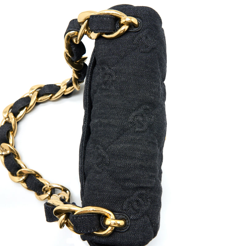 Chanel Chunky Chain Flap Bag Denim Black Brushed GHW (Microchip)