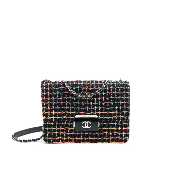 Chanel Tweed Quilted Mini Beauty Lock Flap Bag Multicolor Black