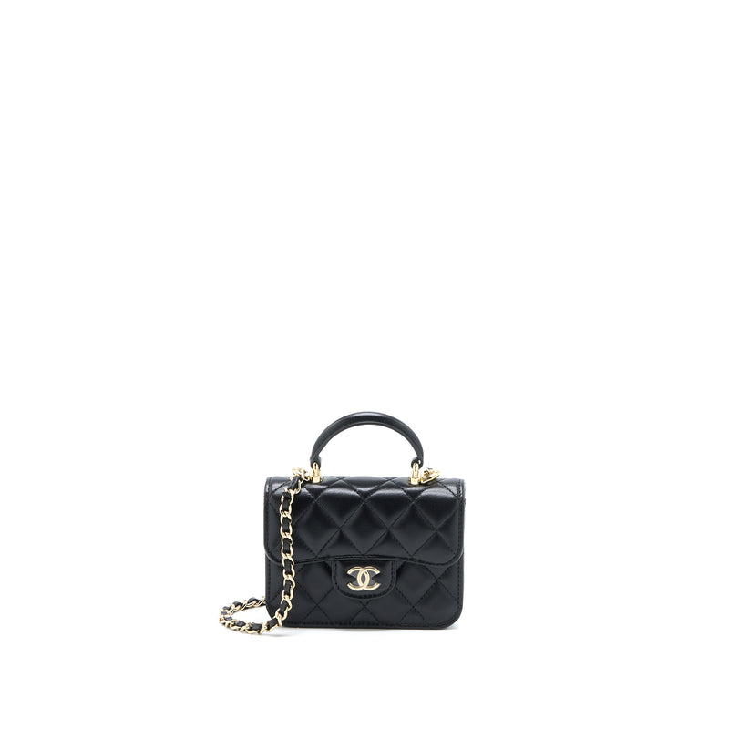 Chanel Mini Top Handle Flap Bag Lambskin Black LGHW