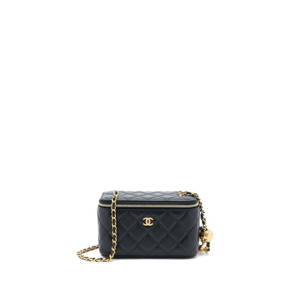 Chanel 22B Pearl Crush Long Vanity with Chain Lambskin Black GHW (Microchip)