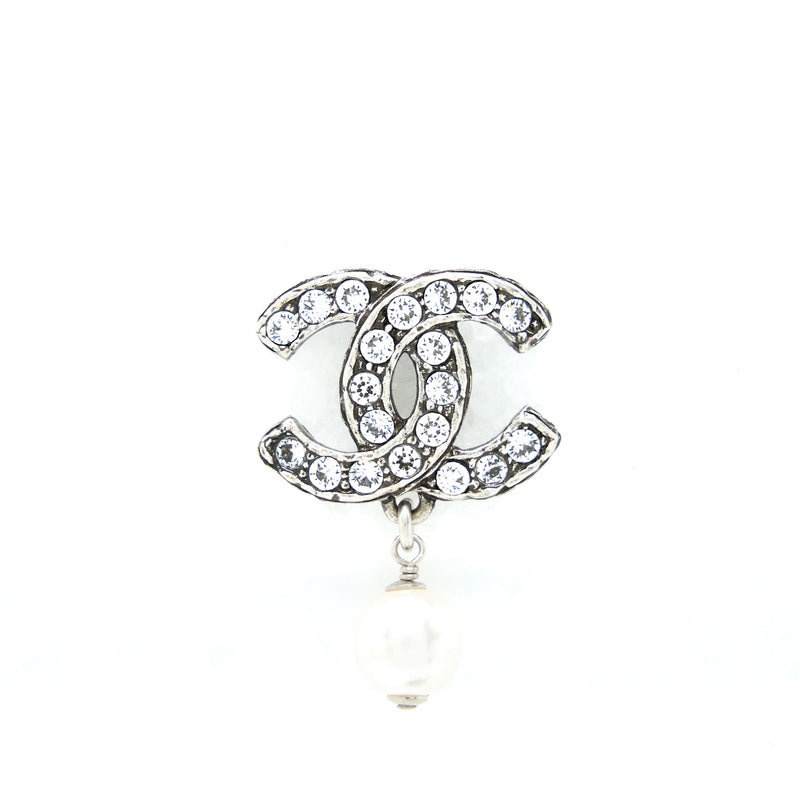 Chanel Crystal CC Earrings With Dropping Pearl SHW