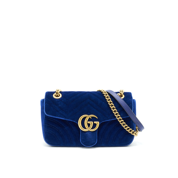 GUCCI VELVET SMALL GG MARMONT BAG BLUE