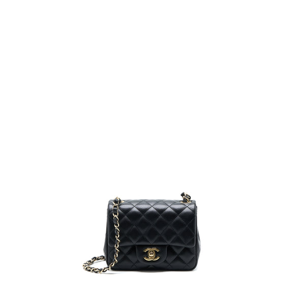 Chanel Classic Mini Square Flap Bag Lambskin Black LGHW (Microchip)