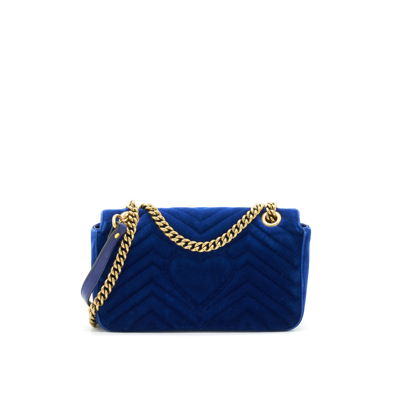 GUCCI VELVET SMALL GG MARMONT BAG BLUE