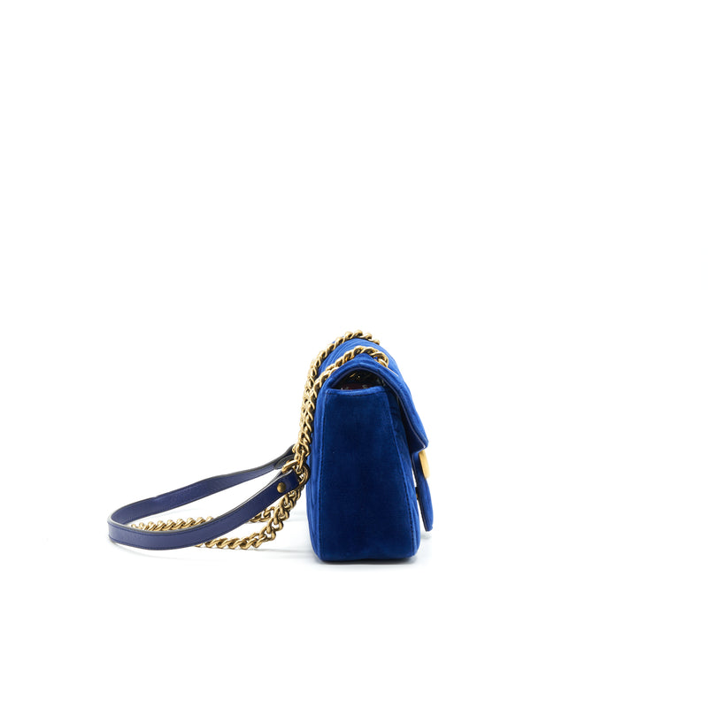 GUCCI VELVET SMALL GG MARMONT BAG BLUE