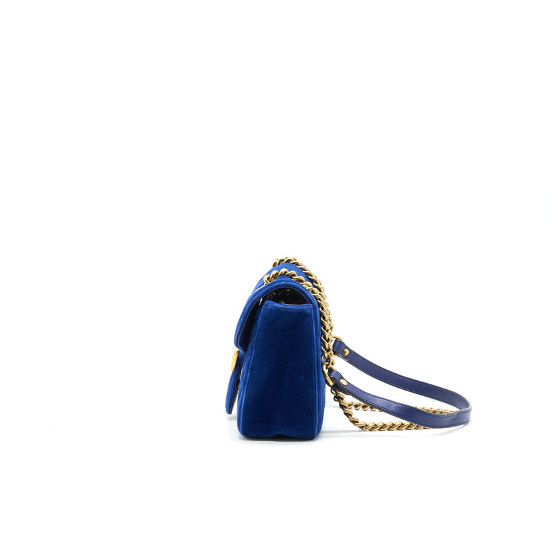 GUCCI VELVET SMALL GG MARMONT BAG BLUE