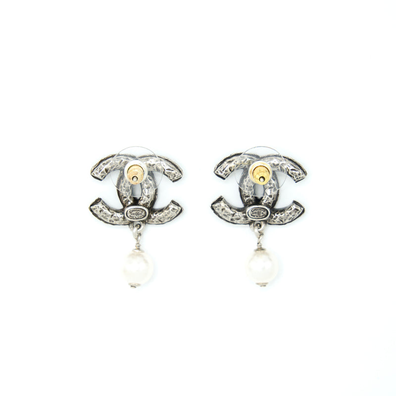 Chanel Crystal CC Earrings With Dropping Pearl SHW