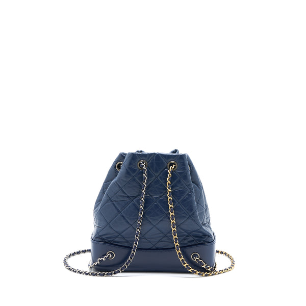 Chanel Small Gabrielle Backpack Calfskin Dark Blue Multicolour Hardware