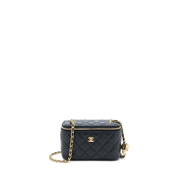 Chanel Pearl Crush Long Vanity with Chain Lambskin Black GHW (Microchip)
