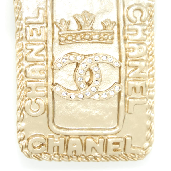 Chanel CC Logo And Crown Metal Plate Brooch Brushed LGHW