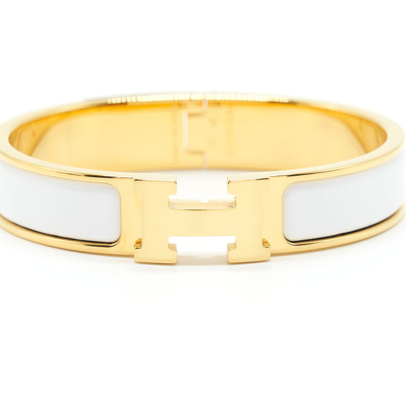 Hermes Size PM Clic H Bracelet White GHW