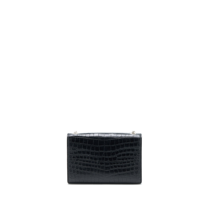 Saint Laurent Kate Tassel Croc Embossed Calfskin Black SHW