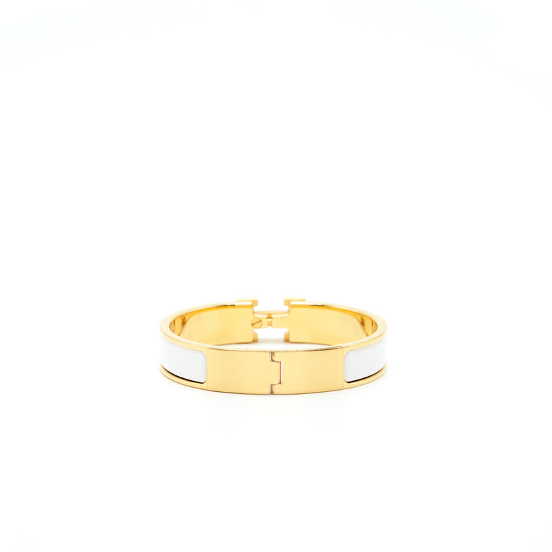 Hermes Narrow Clic H Bracelet (Rose Poudre/Yellow Gold Plated) - PM